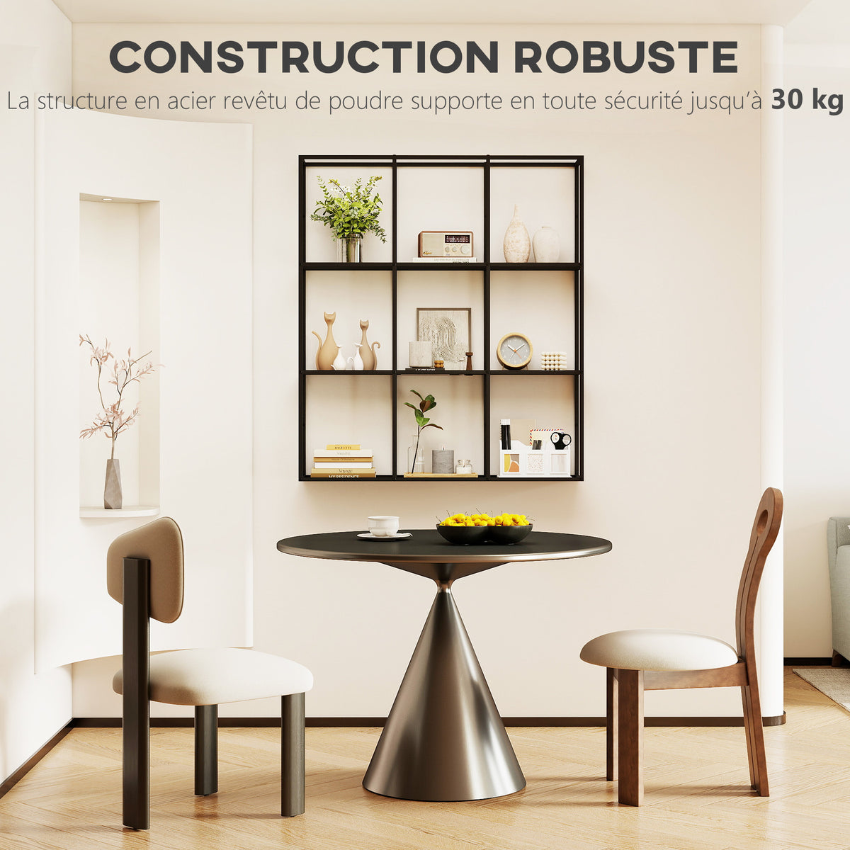 Étagère Murale Industrielle 9 Compartiments, Étagère Modulaire en Métal pour Objets de Collection, 87,5x18x100cm Noir