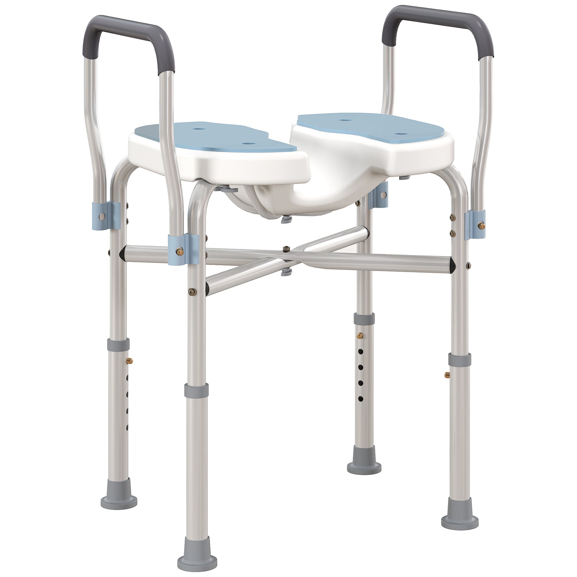 Chaise de douche avec accoudoirs siège de douche en forme U hauteur réglable anti-dérapant 53 x 36 x 64-75 cm bleu clair