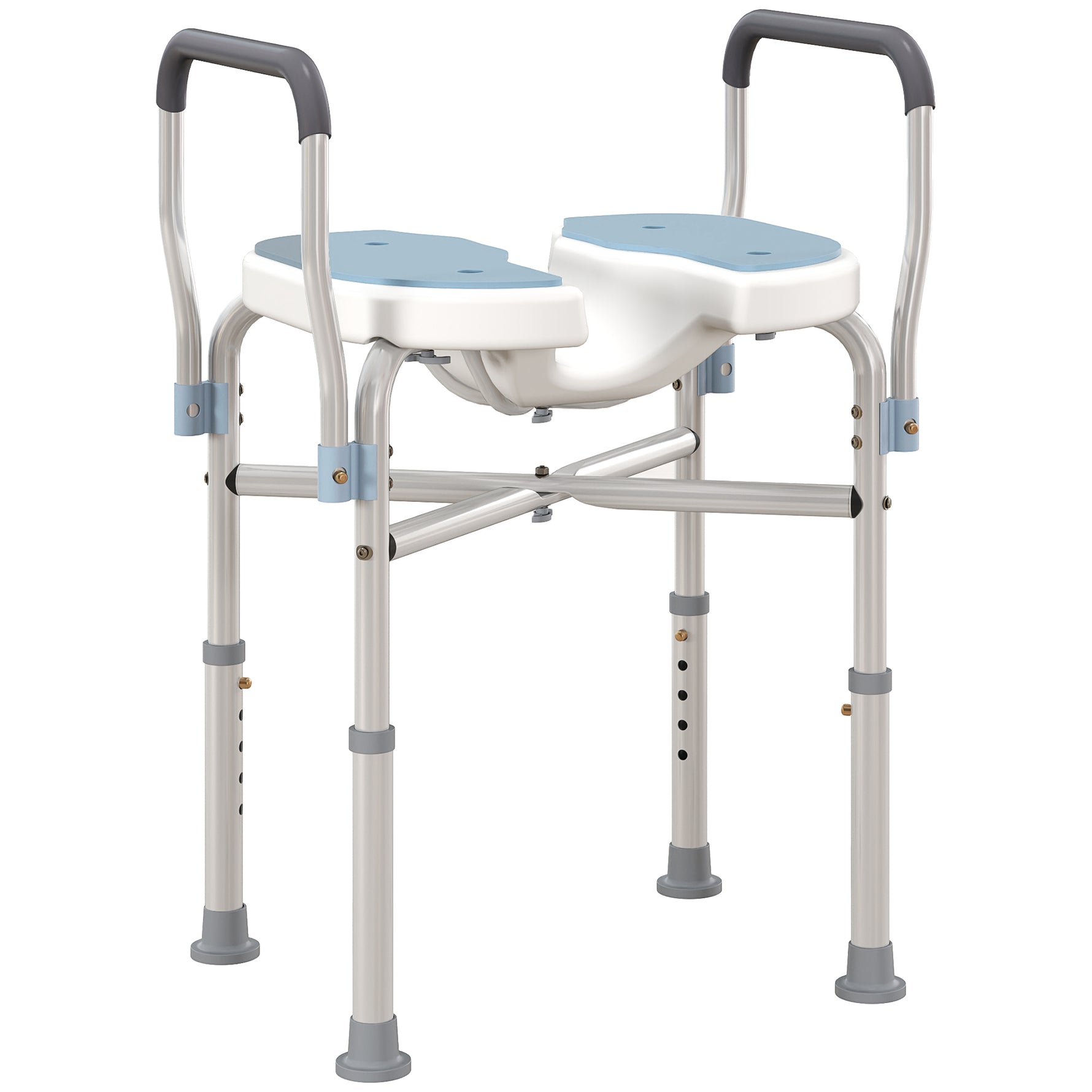 Chaise de douche avec accoudoirs siège de douche en forme U hauteur réglable anti-dérapant 53 x 36 x 64-75 cm bleu clair