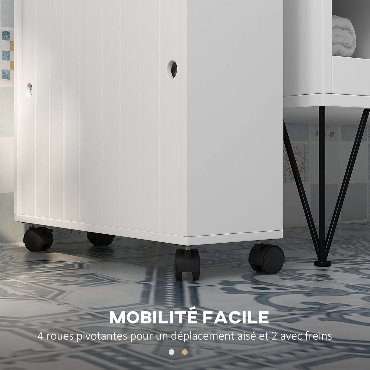 Toilet- en badkamermeubel met toiletrolhouder op wieltjes - 52 x 17 x 67 cm wit