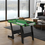 Tavolo da biliardo pieghevole con accessori: 2 stecche, 16 bilie, triangolo, gesso, dim. 104L x 55,5P x 68A cm, panno verde