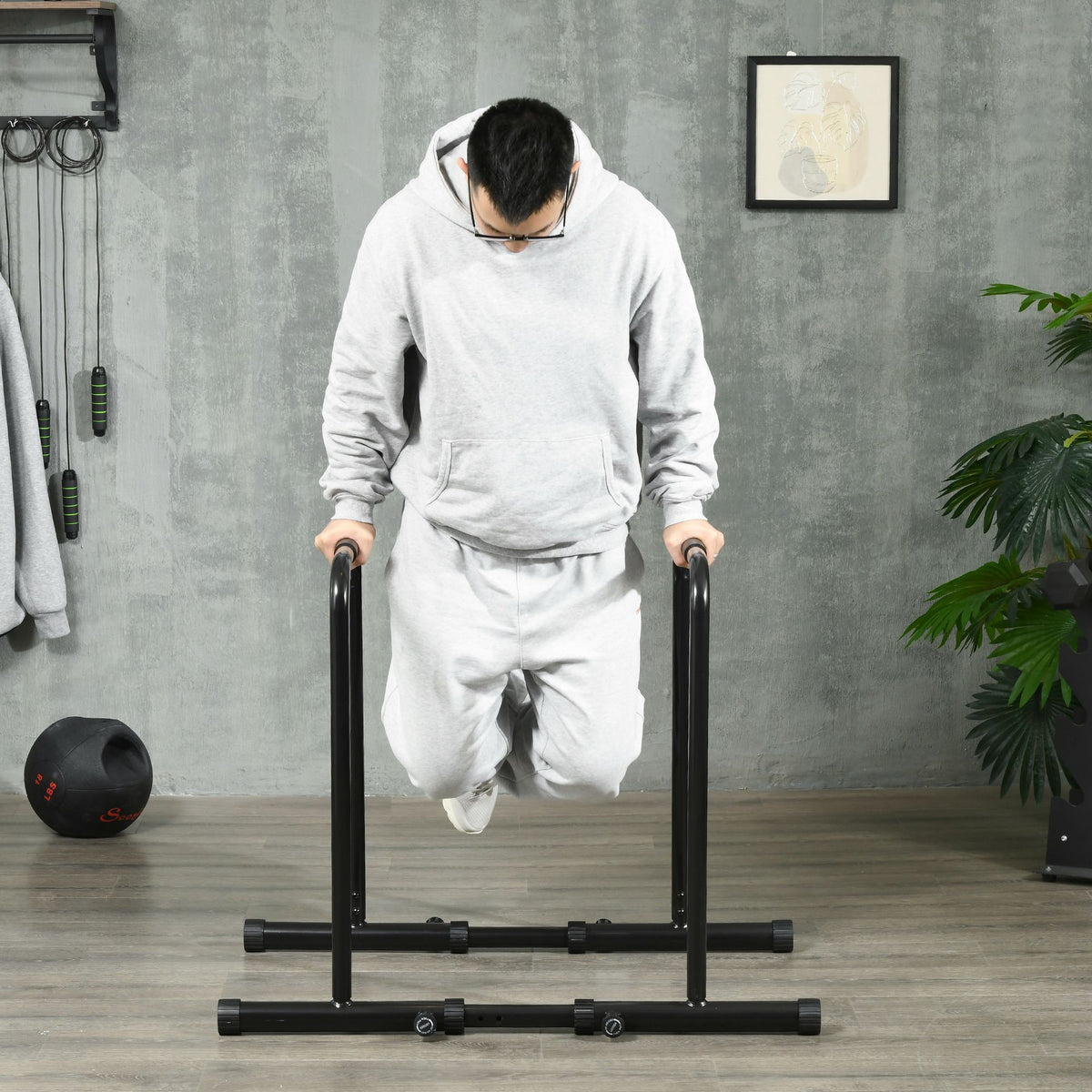 Dips Barre Parallèle Station de Musculation en Acier, Hauteur et Espacement Réglables, 90-102x65x80-90cm, Noir