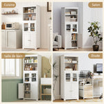 Armoire de cuisine buffet cuisine vaisselier meuble de rangement avec 2 niches, 2 placards avec 4 portes dont 2 portes vitrées, étagère réglable - dim. 60I x 30P x 162H cm blanc