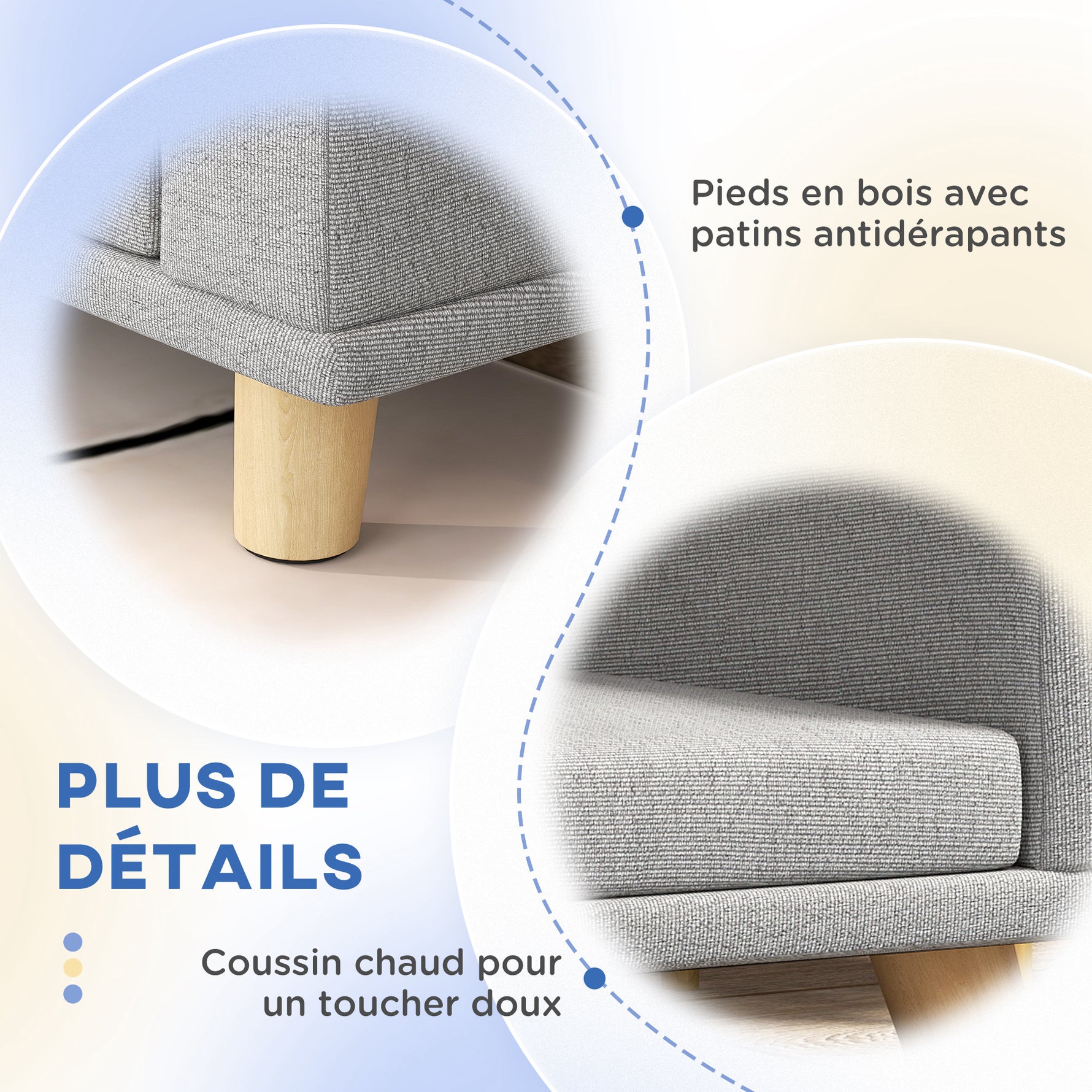 Canapé pour chien grand lit surélevé pour chien coussin lavable cadre en bois tissu polyester 98 x 67 x 25 cm gris