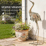 Lot de 2 Statues de Jardin, Sculpture de Héron en Métal, Statues d'oiseaux 91/95cm, pour Cour, Étang, Terrasse, or/bleu