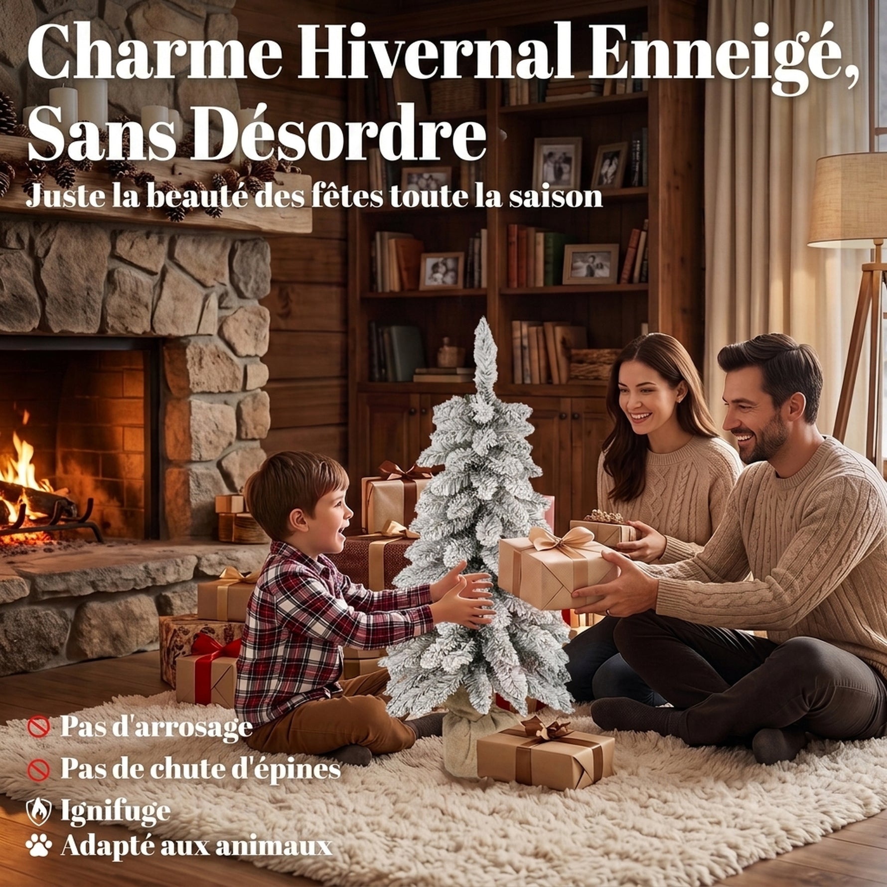 Sapin de Noël Artificiel 90 cm, 107 Embouts de Branches Enneigés en PVC, Base en Toile de Jute, Montage Rapide, Blanc