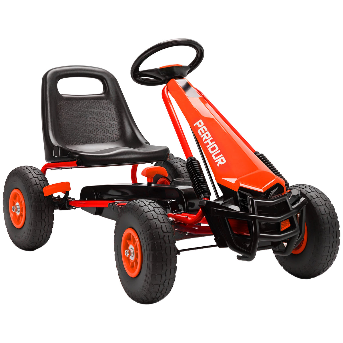 Kart à pédales Go-Kart pour enfants siège réglable pneus EVA embrayage manuel et frein 110 x 61 x 62 cm rouge