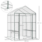 Serre de jardin avec étagères 3 niveaux, serre de balcon, châssis en acier, porte zippée enroulable, pour légumes plantes fleurs, intérieur et extérieur, 143x143x195cm, transparent