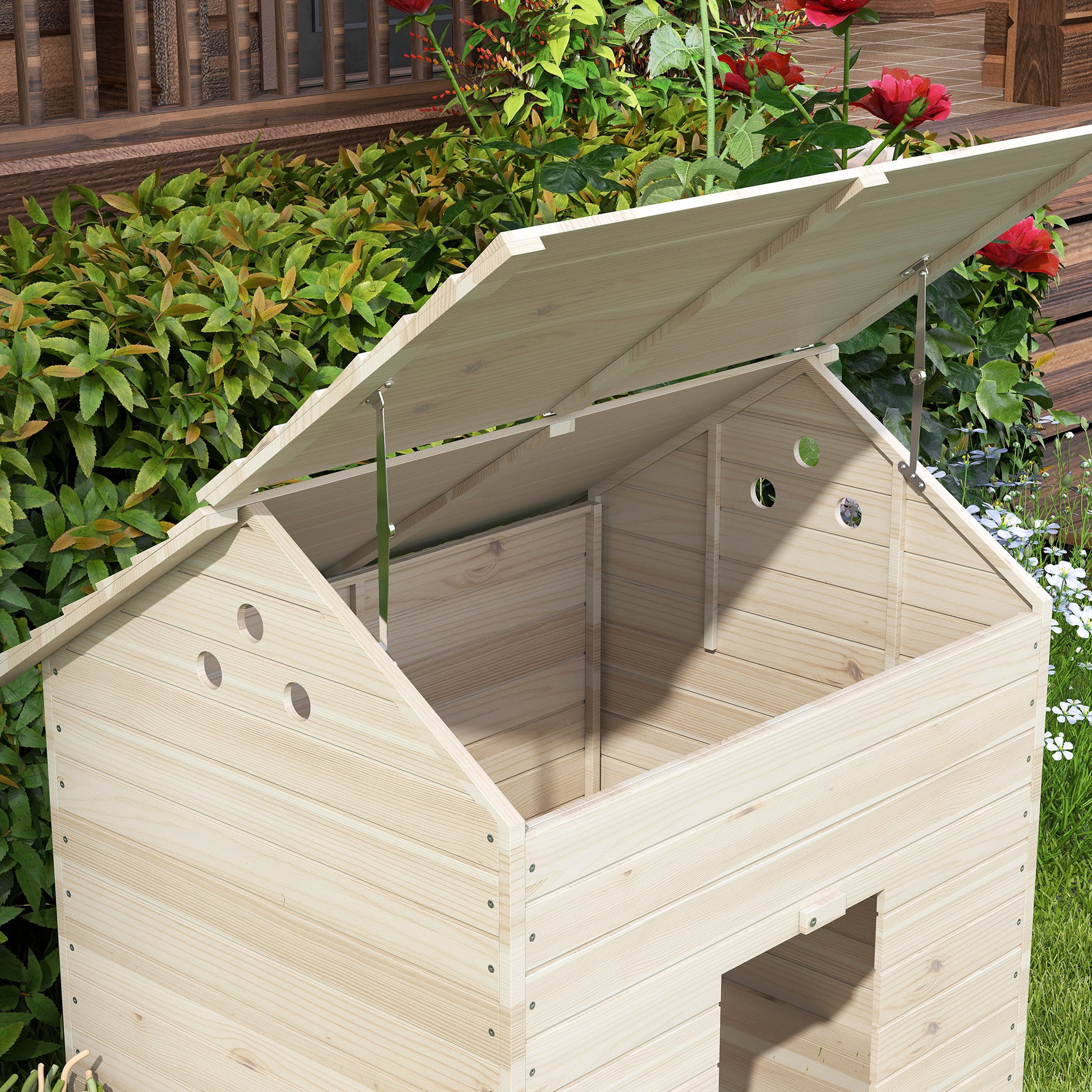Abri pour canards maison pour canards avec toit ouvrant ventilation et porte-rampe 100 x 82,5 x 91 cm bois naturel