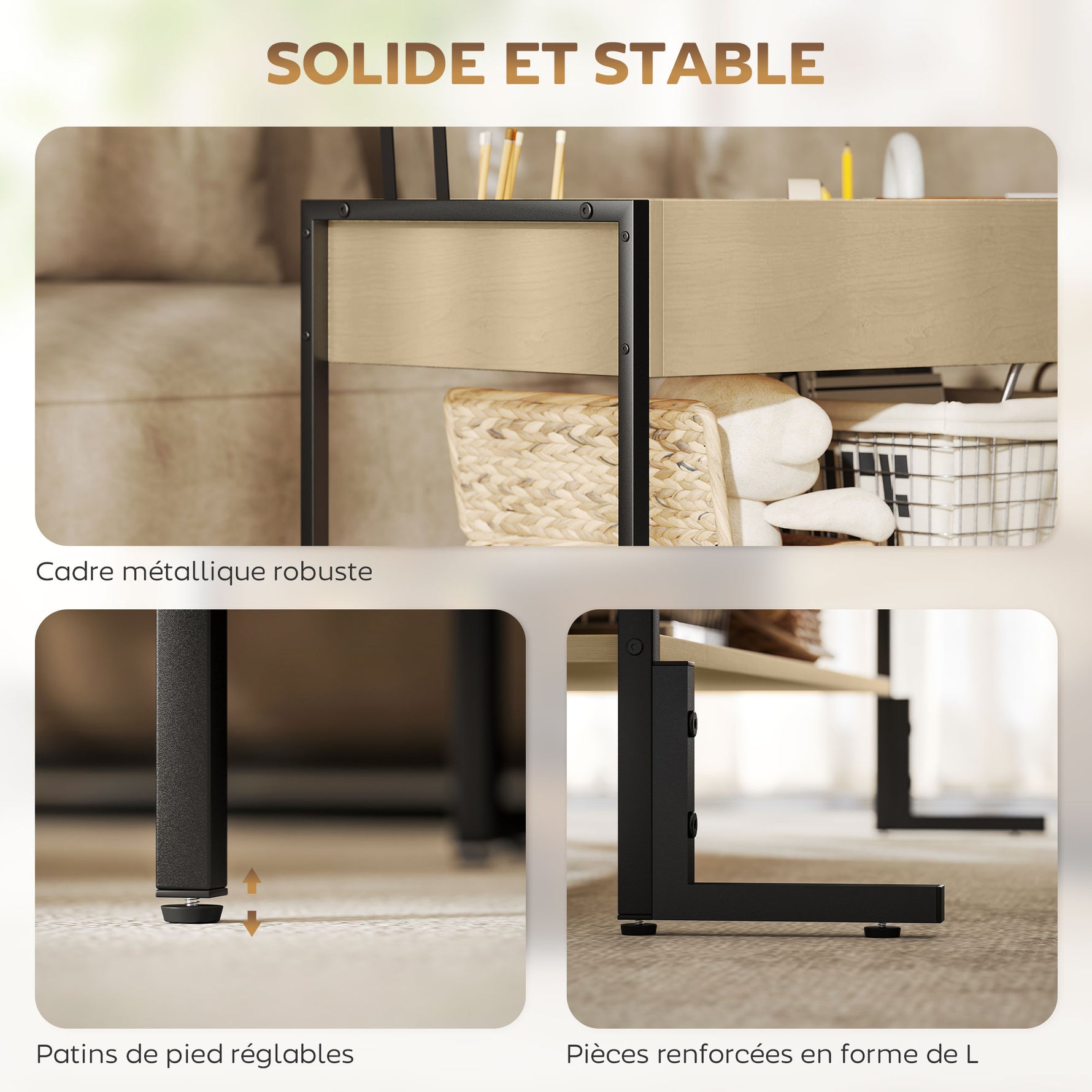 Table basse avec plateau relevable, table de salon avec compartiment caché et étagère ouverte, 95x40x59cm, bois naturel