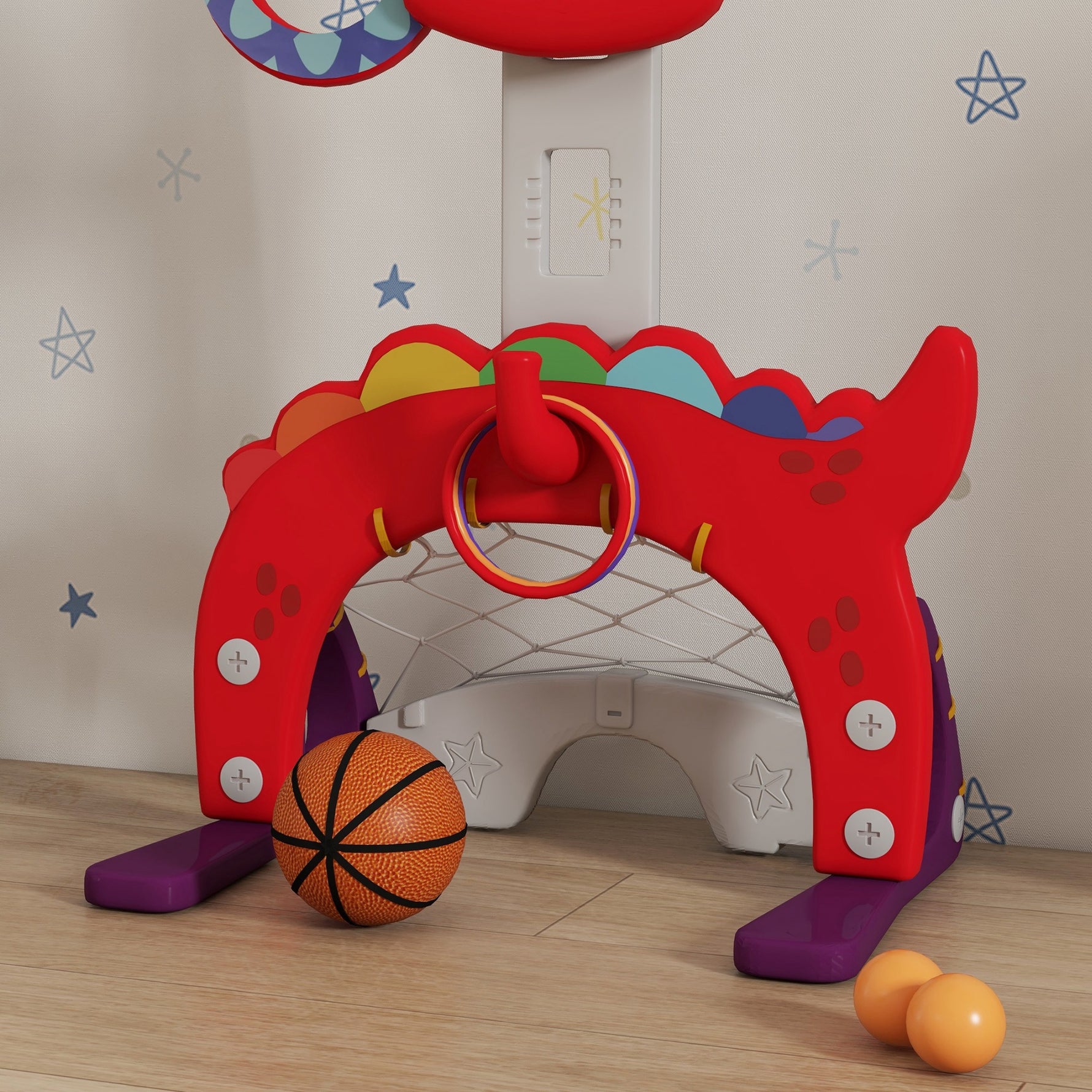 Panier de basket-ball pour enfants, hauteur réglable, 5 en 1 lancer de balles, golf, football jeu de lasso, 3-6 ans