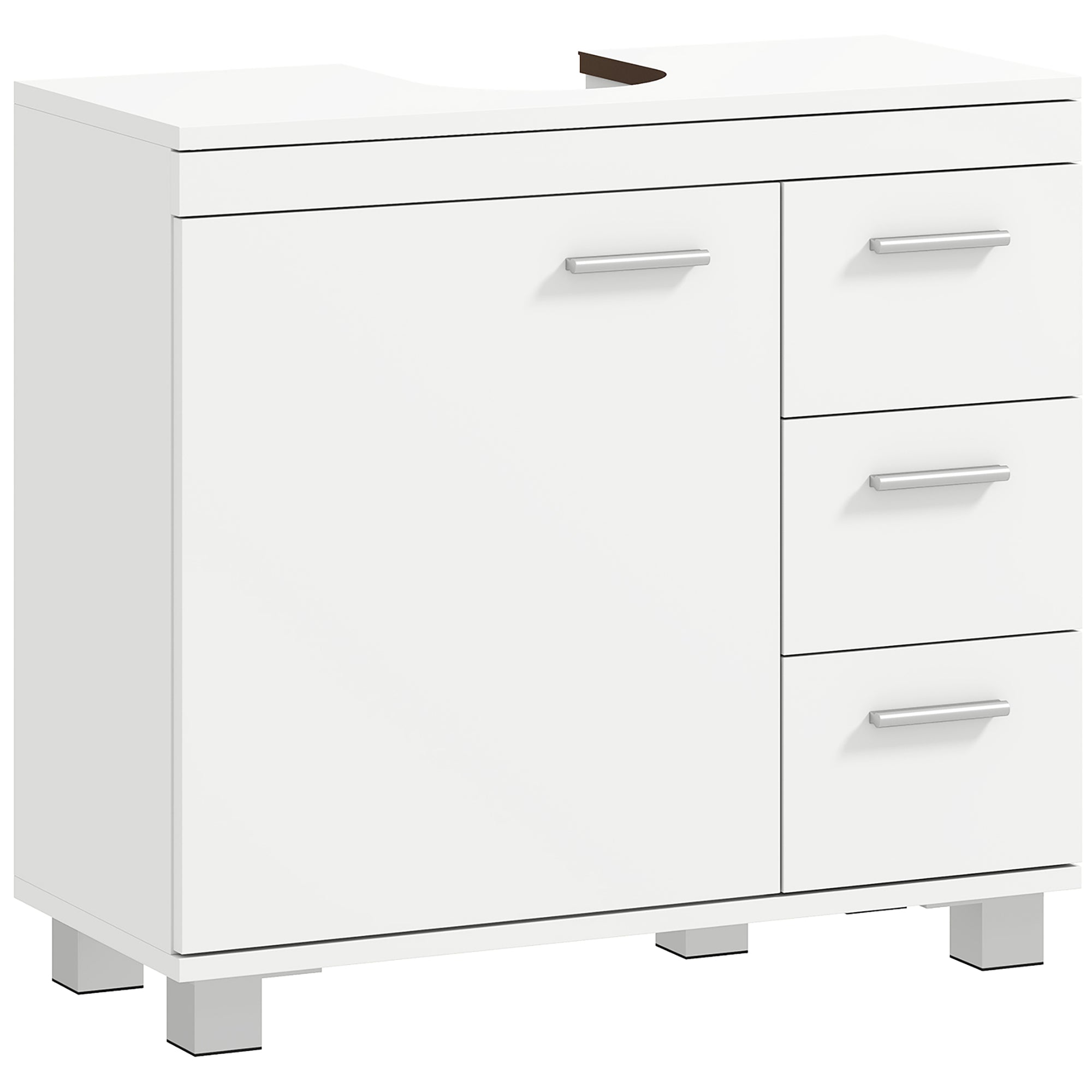 Meuble sous lavabo, meuble de salle de bain avec 3 tiroirs et porte à fermeture amortie, 70 x 30 x 64 cm, blanc