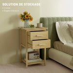 Lot de 2 tables de chevet table de nuit en bambou avec 2 tiroirs et 1 étagère 40 x 34 x 60 cm naturel