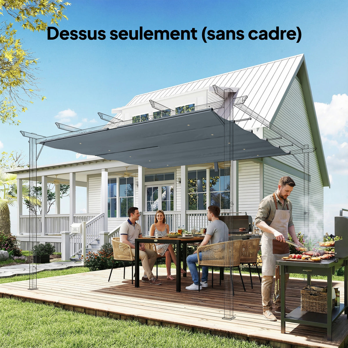 Toile de Toit pour pergola Bâche pour Pergola rétractable de 3 x 3 m, Polyester 180g/m³, Anti-UV 30+, Gris foncé