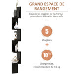 Étagère d'angle Murale à 5 Niveaux Hauteur 120 cm Forme de Zigzag en Bois Noire