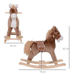 Cheval à Bascule Cheval de Cowboy Selle Grand Confort pour Enfants de 36+Mois Peluche Courte Douce Bois peuplier Charge 40 Kg Marron
