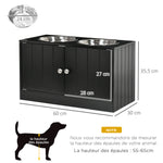 Gamelles chiens surélevées gamelle double chien chat porte-gamelles 60 x 30 x 35,5 cm 2 gamelles 2L acier inox incluses