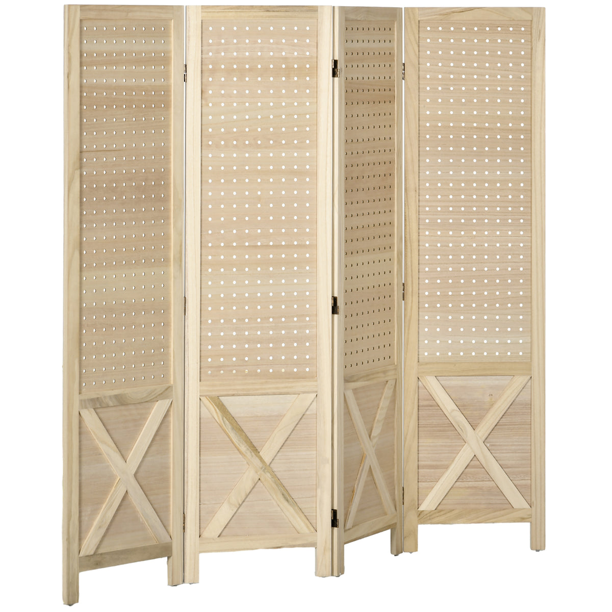 Paravent intérieur en bois 4 panneaux séparateur de pièce pliable panneau perforé 152 x 1,7 x 144,5 cm bois naturel