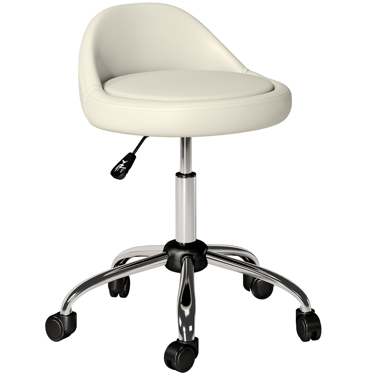 Tabouret à roulettes tabouret de travail pivotant 360° hauteur réglable 53-73 cm revêtement synthétique blanc