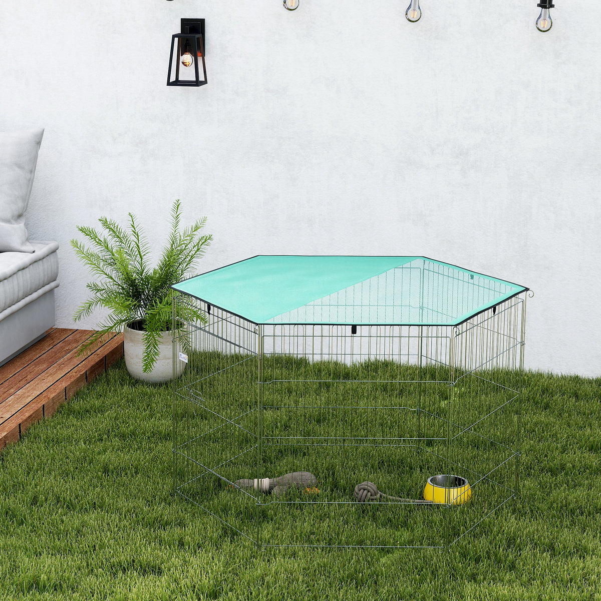 Parc pour chien, enclos chien 6 panneaux avec toit, modulable et pliable, enclos portable 76H cm avec porte argent vert