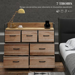 Cómoda de 7 cajones, mueble de almacenamiento con cajones de tela plegables - estructura de acero negro - 98 x 29 x 85 cm