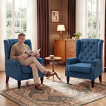 Fauteuil de Salon, Fauteuil Capitonné avec Pieds en Bois, Assise Large, Grand Confort, Classique, 74x86x102cm, Bleu