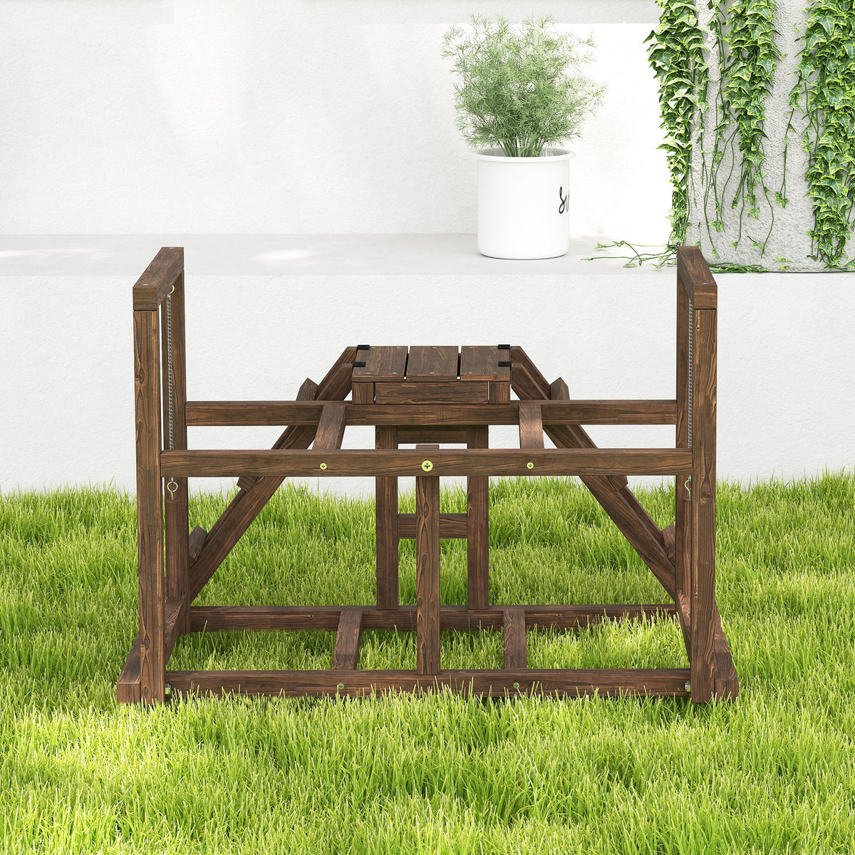 Aire de jeux en bois, Perchoir en bois pour poule, avec balançoire, échelle, plateformes, 82 x 60 x 55 cm, marron