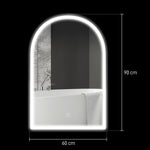 Miroir de salle de bain LED 90 x 60cm, mural, 3 couleurs, arqué cadre en aluminium, désembuage et interrupteur tactile