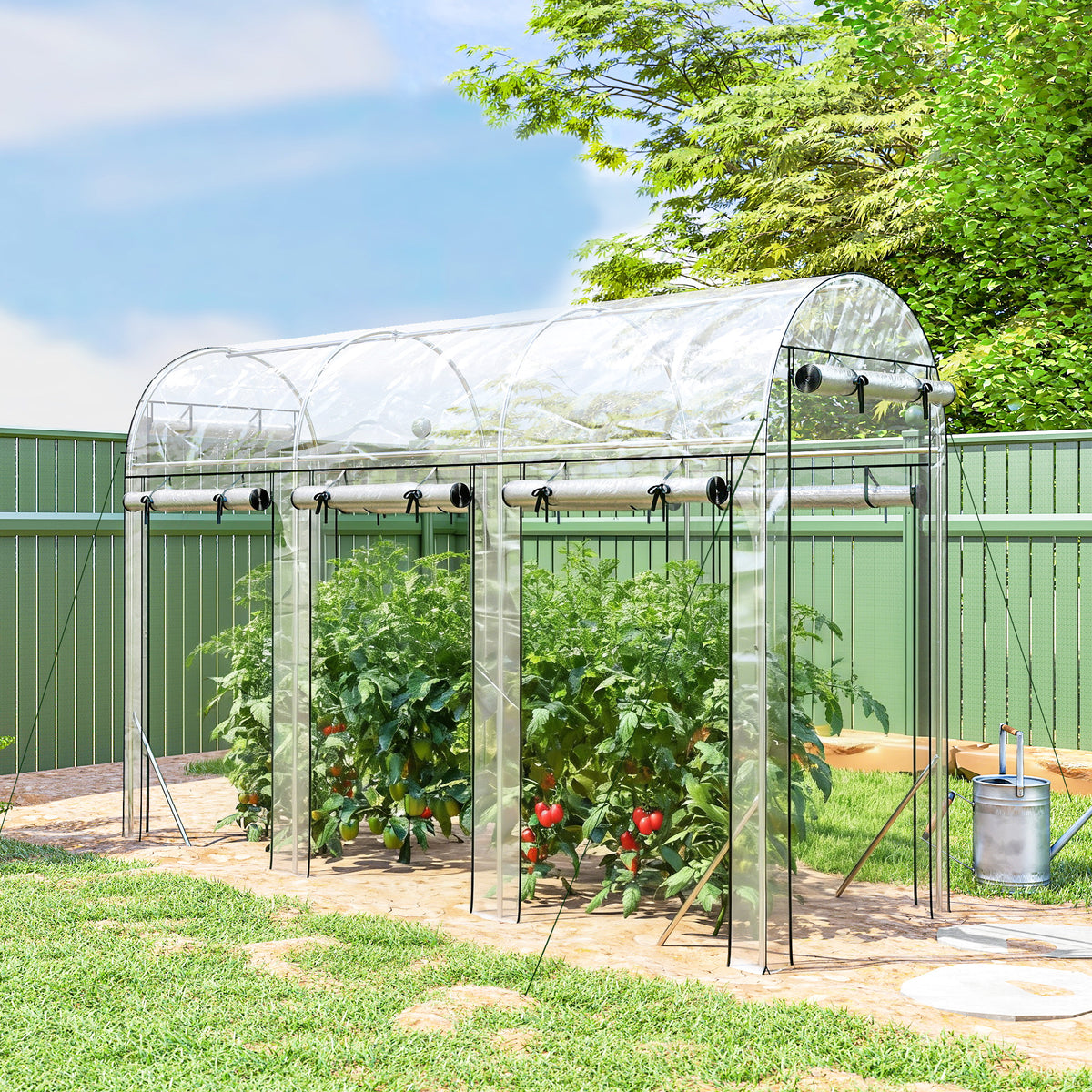 Serra a tunnel da giardino 3 m², serra da giardino, telaio in acciaio galvanizzato, 8 porte avvolgibili, 295x100x197 cm, trasparente