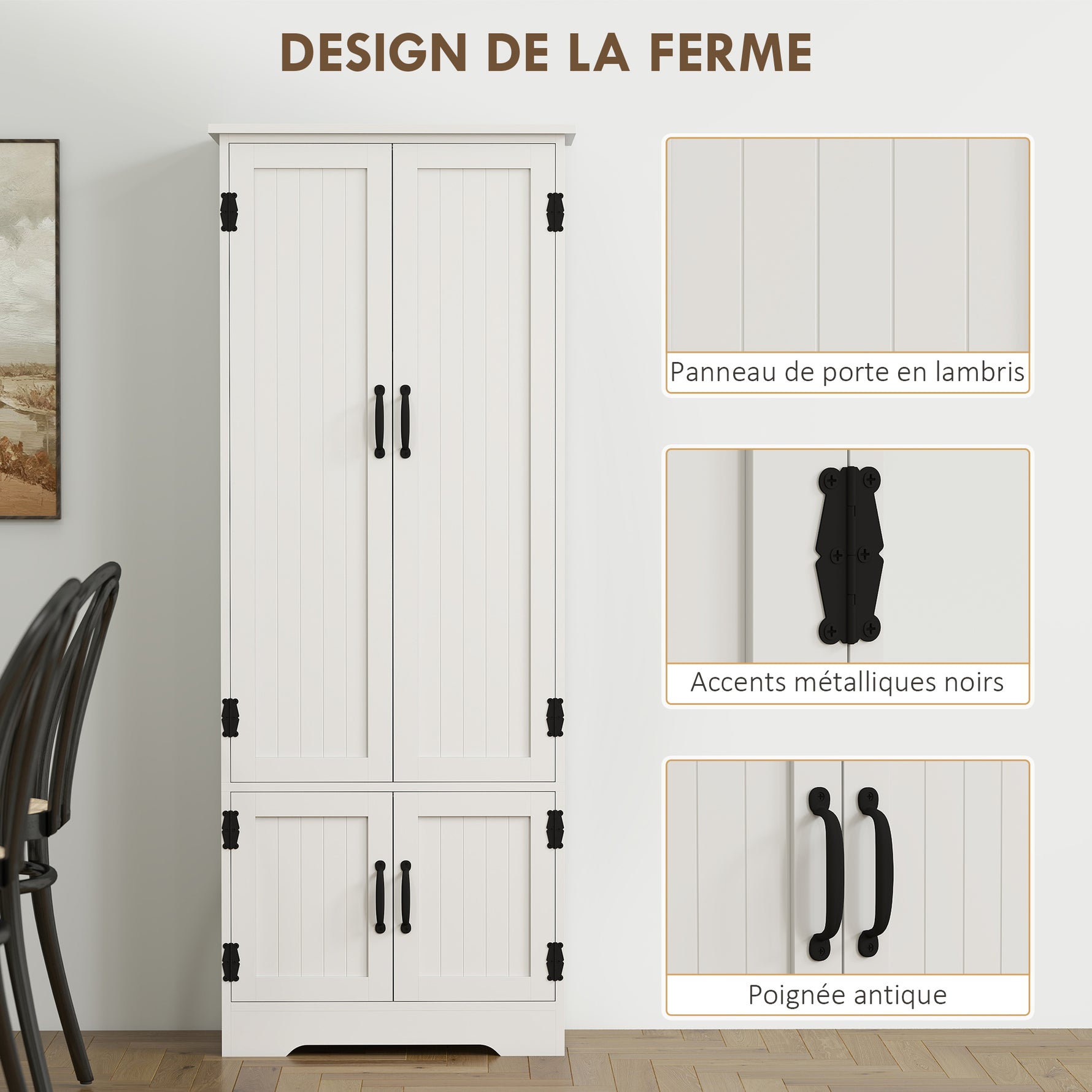 Buffet de cuisine armoire de cuisine contemporaine multi-rangements 2 placards 3 étagères MDF panneaux particules blanc