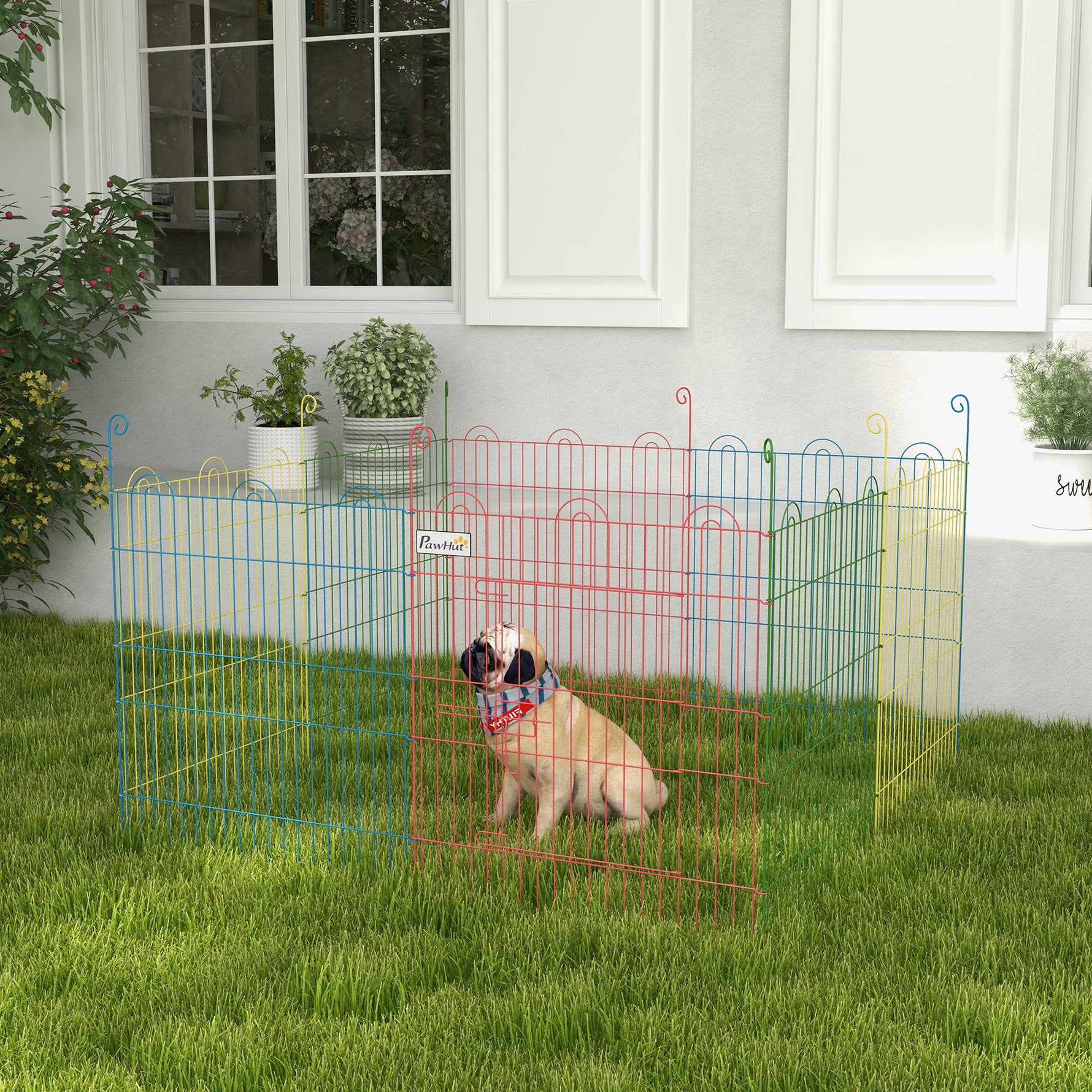 Enclos Pliant en Acier pour Chiens, Lapins, Rongeurs, Petits Animaux, Intérieur et Extérieur, 8 Panneaux avec Porte