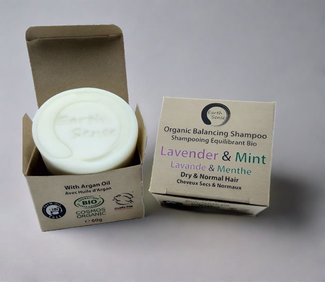 Shampoing Solide Bio Certifié – Lavande & Menthe – Cheveux Secs & Tous Types 60g