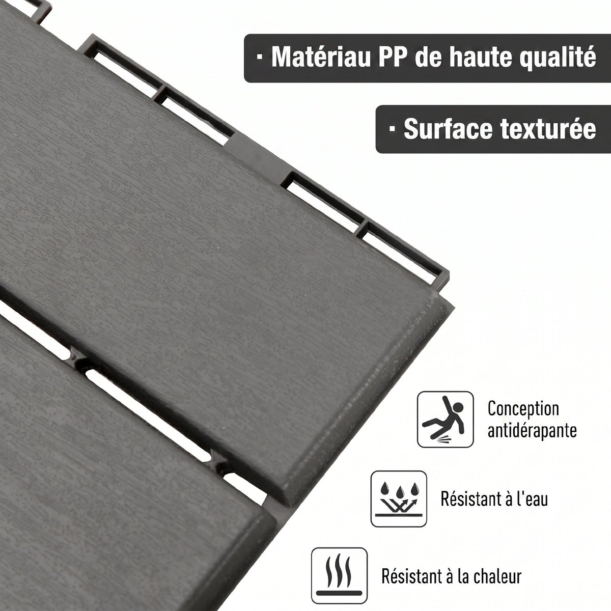 Quadrotte - Piastrelle per terrazza - Set da 9 - a incastro, installazione molto semplice - Quadrotte in plastica composita effetto legno nero