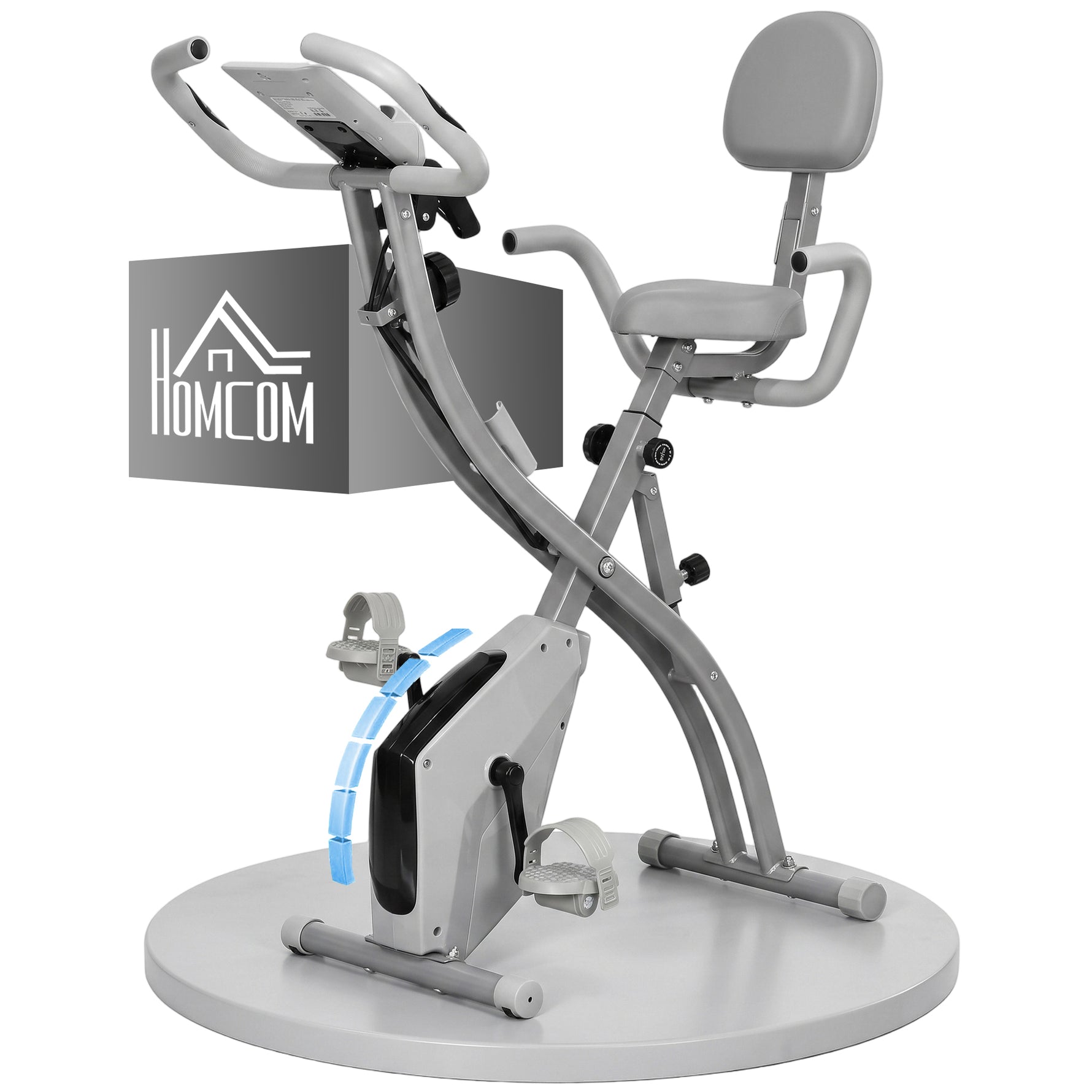 Vélo d'Appartement Pliable 4-en-1 - Ergomètre Magnétique Silencieux pour Maison avec Cordes de Résistance - Sport Maison et Cardio-training avec Roulettes, Selle Confort et LCD, Max 120kg, Gris