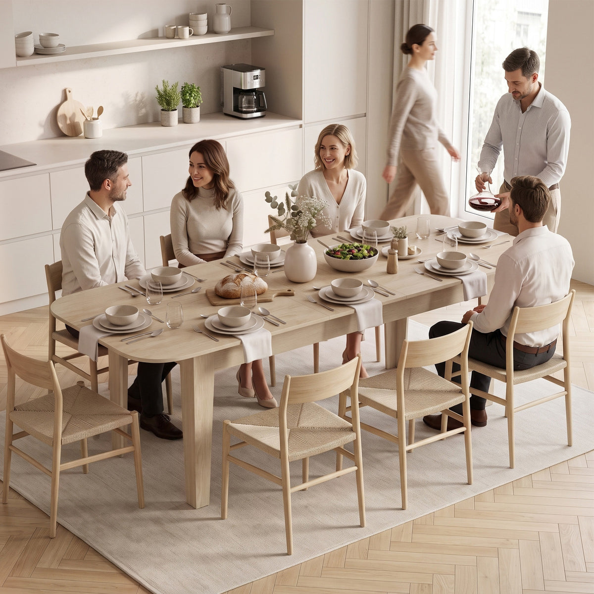 Tavolo da pranzo allungabile per 4-6 persone, 140-180 cm, tavolo da cucina ovale con bordi arrotondati, rovere