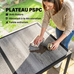 Table de jardin pour 4 à 6 personnes, table à manger extérieure avec plateau à effet bois, 150 x 80 x 74 cm, gris