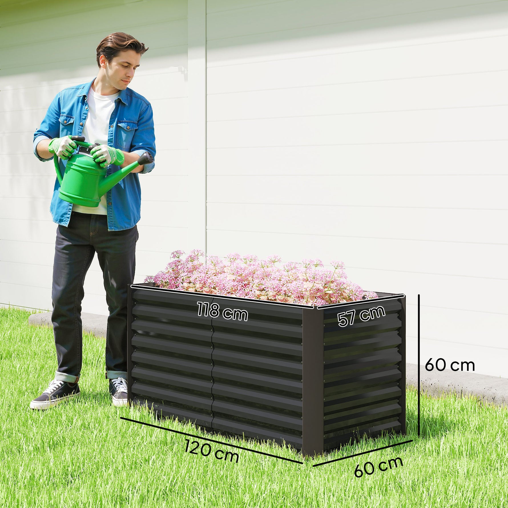 Lot de 2 lits de jardin surélevés carrés potagers cadre en acier galvanisé fond ouvert 120 x 60 x 60 cm gris foncé