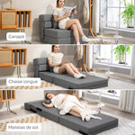 Fauteuil convertible 1 place fauteuil lit pliant, coussin inclus, pour invités, salon, petit espace, charge 120 kg, gris
