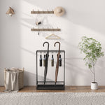 Steel Umbrella Stand with 21 Slots, 24 Hooks, Removable Drip Tray and Shelf, 50x24x68cm, Black