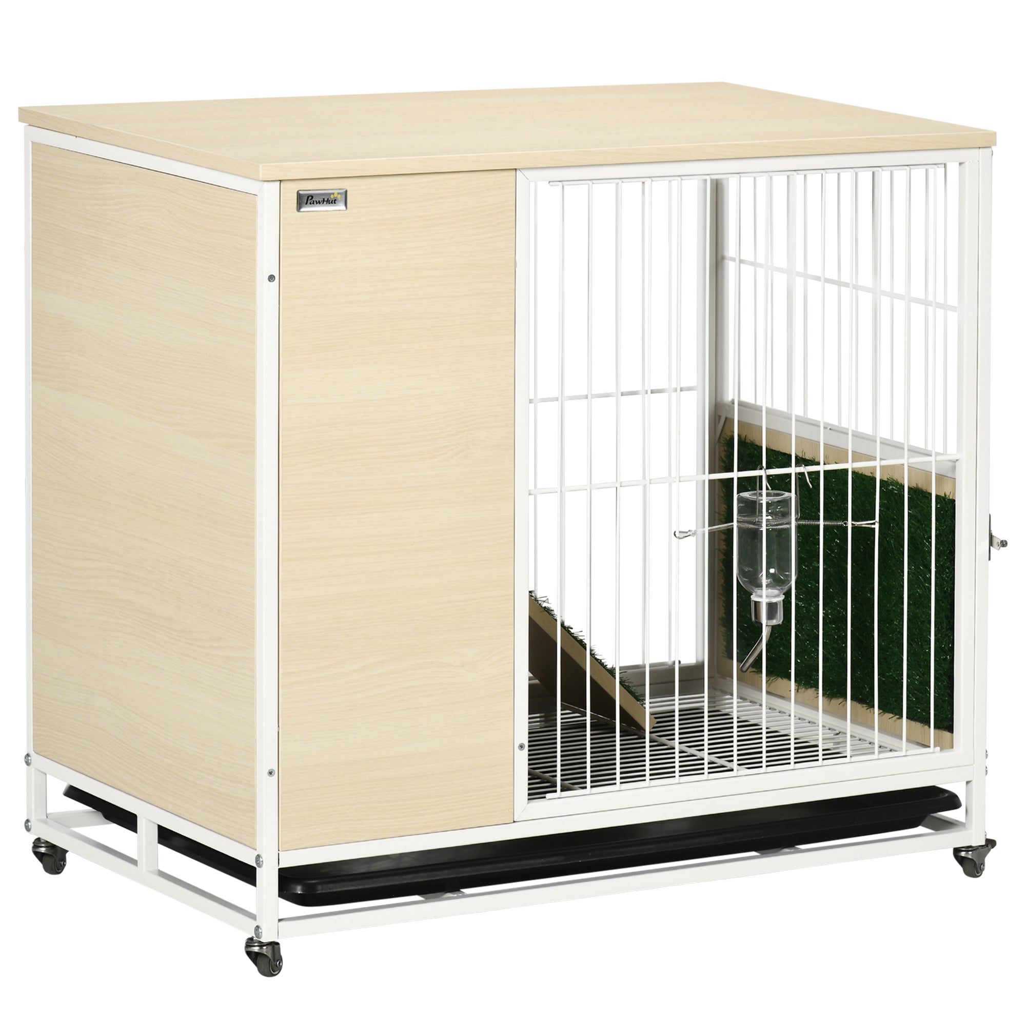 Cage à lapin clapier sur roulettes toit ouvrant plates-formes avec plateau amovible 78 x 52,5 x 76,5 cm naturel