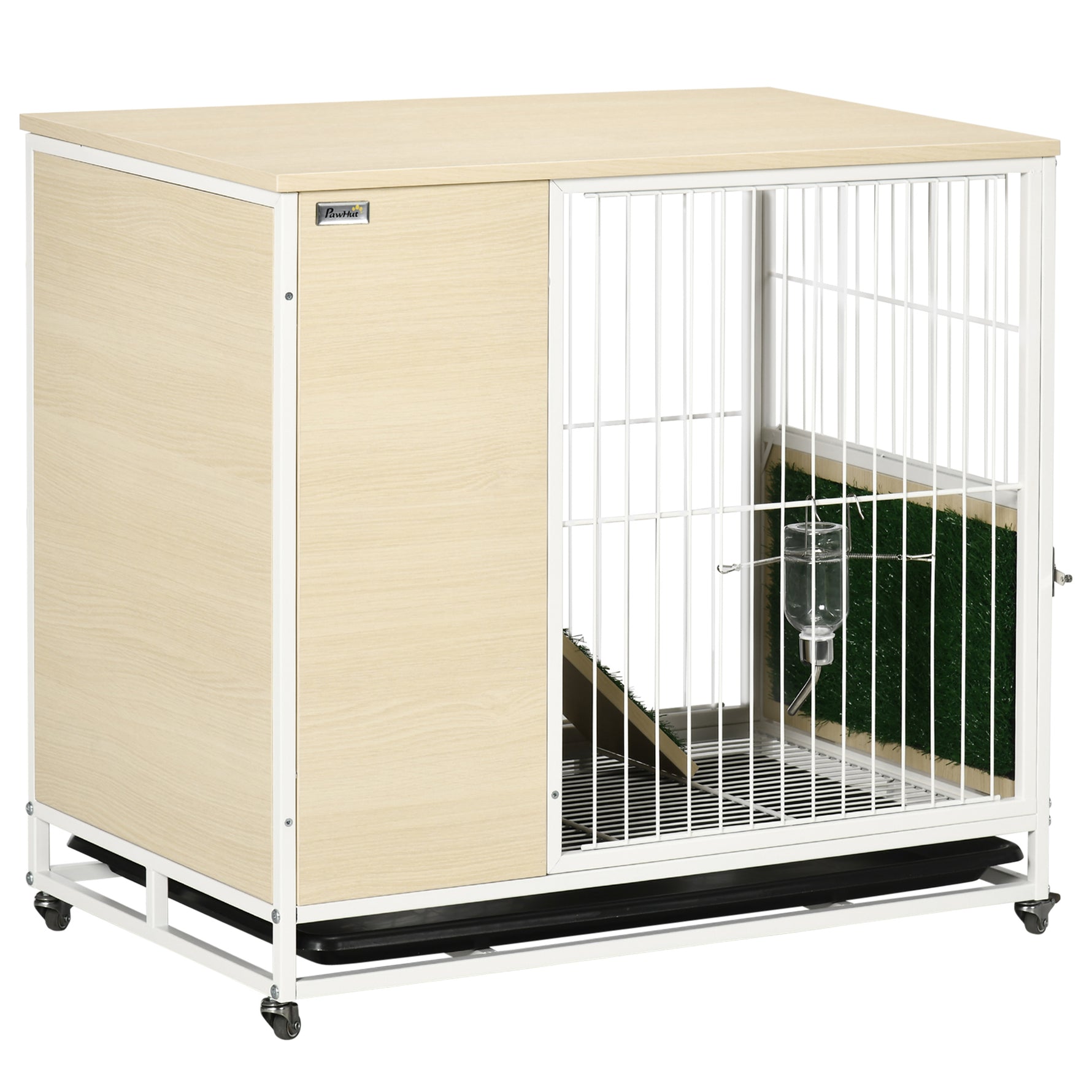 Cage à lapin clapier sur roulettes toit ouvrant plates-formes avec plateau amovible 78 x 52,5 x 76,5 cm naturel
