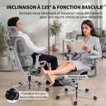 Chaise Bureau Ergonomique avec Accoudoirs 6D Appui-Tête et Profondeur d'Assise Réglables Maille Gris