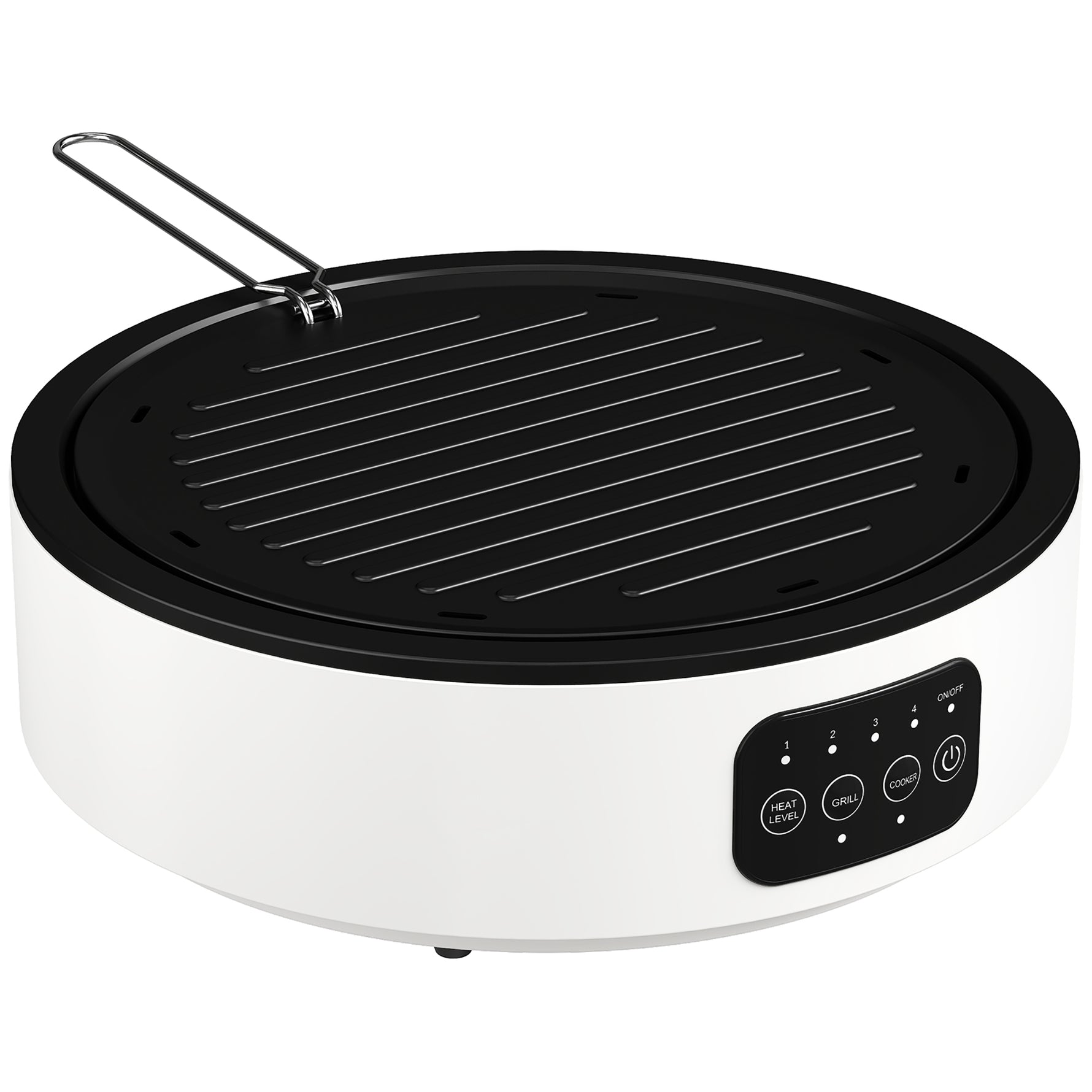 Plaque de cuisson et de barbecue 2 en 1 céramique, 2000 W, 4 niveaux puissance, chauffage infrarouge, blanc