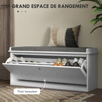 Banc à chaussures avec tiroir rabattable, coussin d'assise et étagère réglable, 100 x 26 x 48 cm, blanc