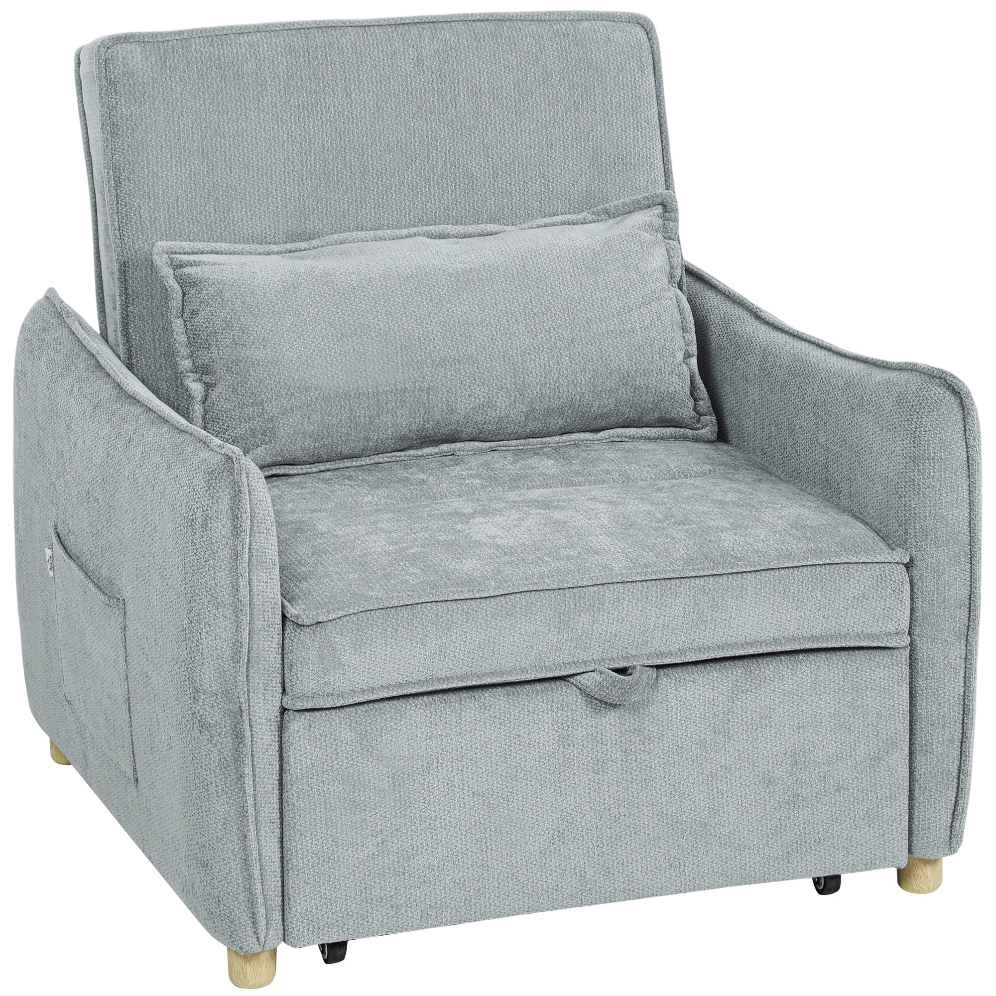 Fauteuil convertible 1 place 3 en 1, fauteuil-lit clic-clac en chenille, assise large dossier réglable, 88x84x87cm, gris