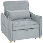 Fauteuil convertible 1 place 3 en 1, fauteuil-lit clic-clac en chenille, assise large dossier réglable, 88x84x87cm, gris