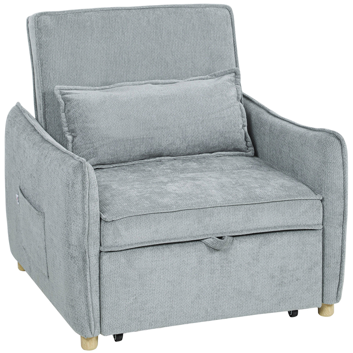 Fauteuil convertible 1 place 3 en 1, fauteuil-lit clic-clac en chenille, assise large dossier réglable, 88x84x87cm, gris