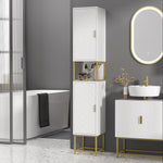 Meuble colonne rangement salle de bain avec niche et 2 placards étagère réglable pieds en acier