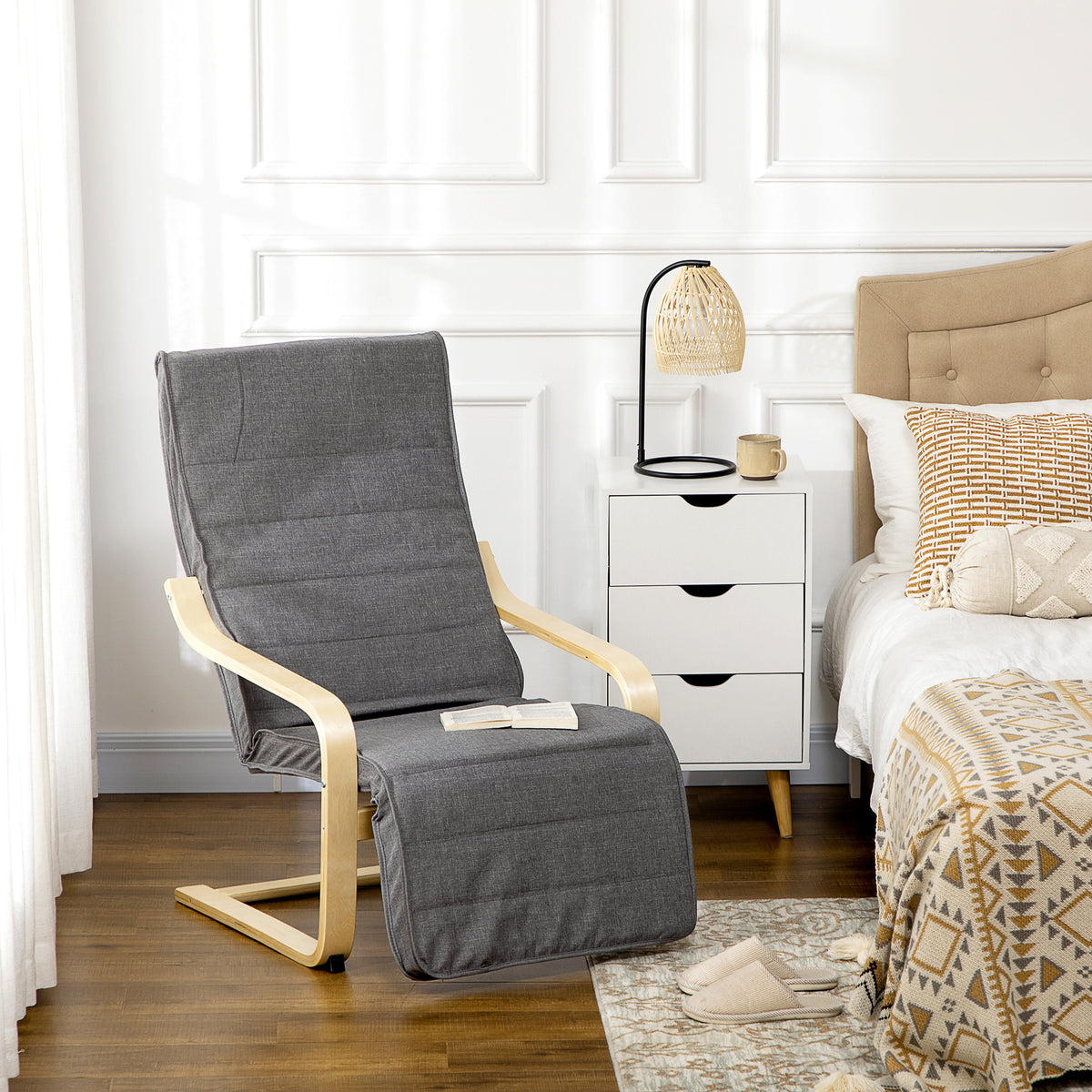 Fauteuil Luxe Confort et Relaxation avec Repose-Pied réglable déhoussable 94 x 66,5 x 100 cm cm Bois Massif Gris