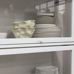 Vitrine pour collection buffet salon meuble de rangement à 4 niveaux avec portes à abattant, 59 x 30 x 139 cm, blanc